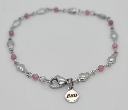 Romantic Boutique Stainless Steel Rose & Pink Tourmaline Bracelet