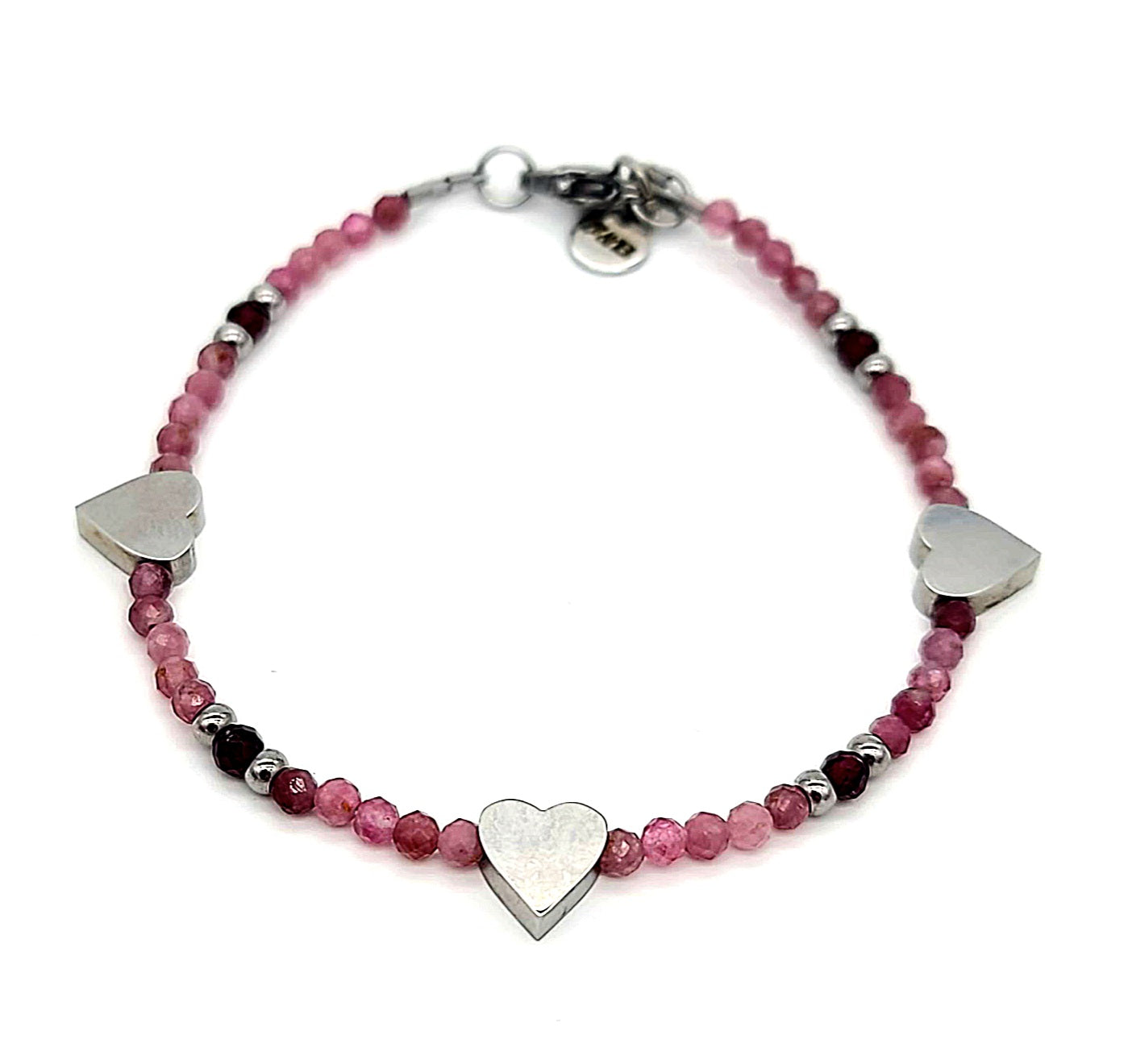 Pink Tourmaline & Garnet Strawberry Patch Heart Bracelet