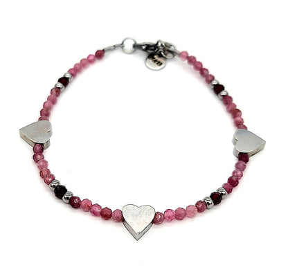 Pink Tourmaline & Garnet Strawberry Patch Heart Bracelet