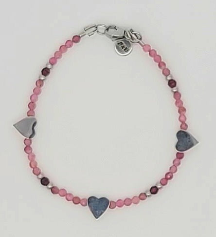 Pink Tourmaline & Garnet Strawberry Patch Heart Bracelet