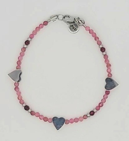 Pink Tourmaline & Garnet Strawberry Patch Heart Bracelet