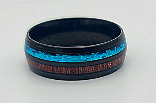 Lightning Blue & Timber Horizon Stainless Steel Comfort Fit Ring