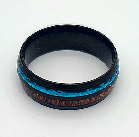Lightning Blue & Timber Horizon Stainless Steel Comfort Fit Ring