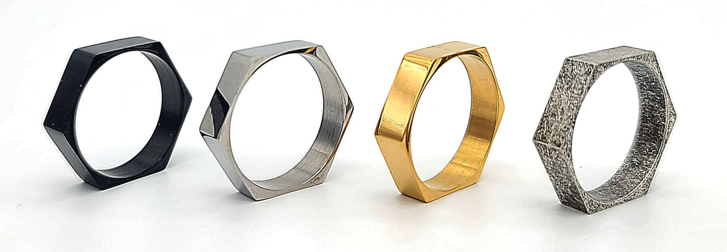 Modern Industrial Edge Stainless Steel Hex Ring