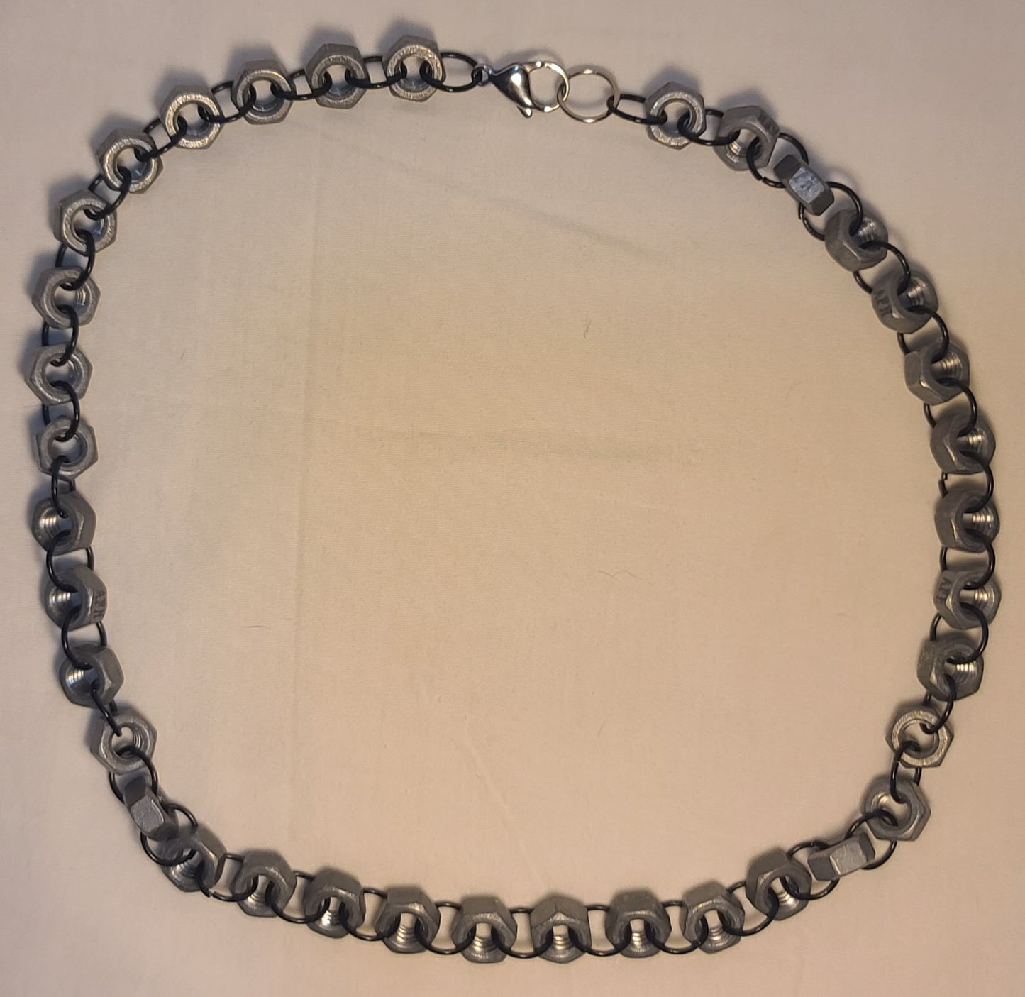 Industrial Galvanized Steel Hex Nut with Black Link 22" Necklace