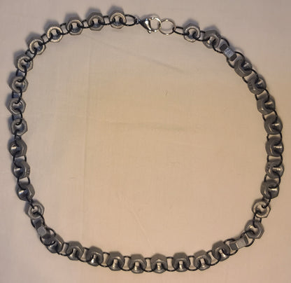 Industrial Galvanized Steel Hex Nut with Black Link 22" Necklace