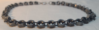 Industrial Galvanized Steel Hex Nut with Black Link 22" Necklace
