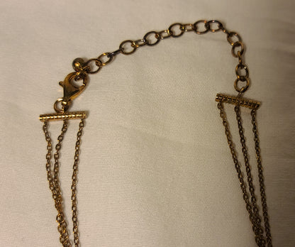 Layered 3 Chain Necklace with Cubic Zirconia Stations & Pendant
