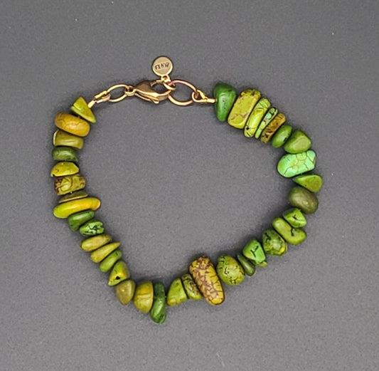 Natural Green Howlite Stone Bead Bracelet – 8.25" Gold Stainless