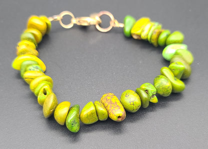 Natural Green Howlite Stone Bead Bracelet – 8.25" Gold Stainless