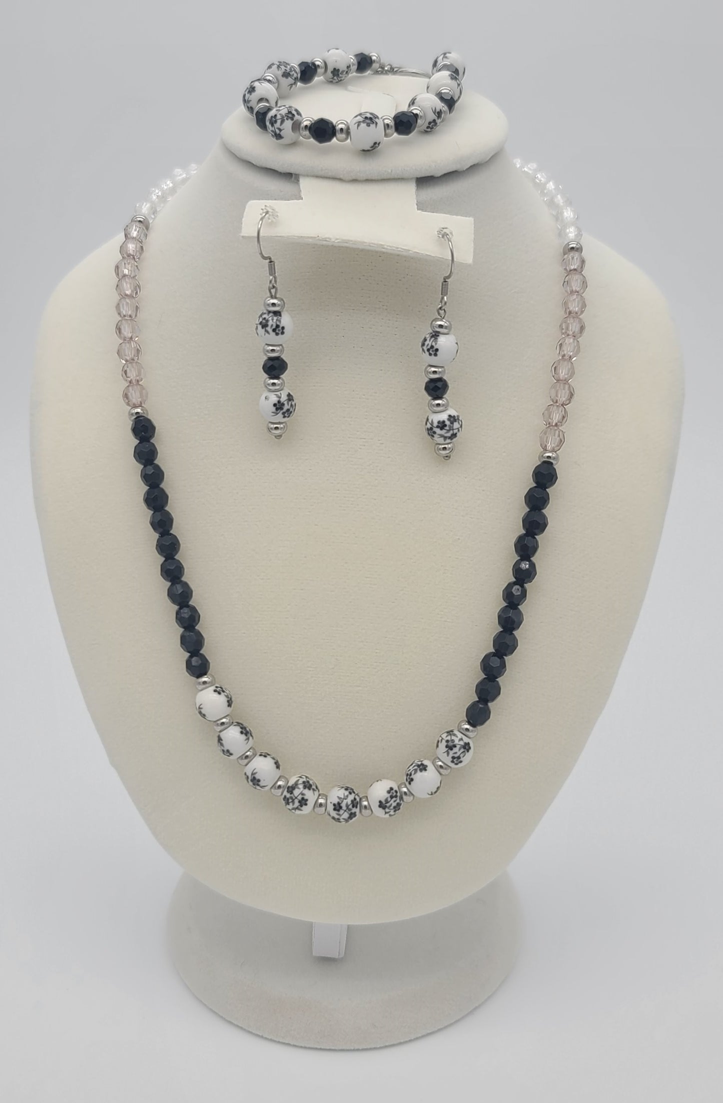 Monochrome Bloom Porcelain Floral Jewelry Set