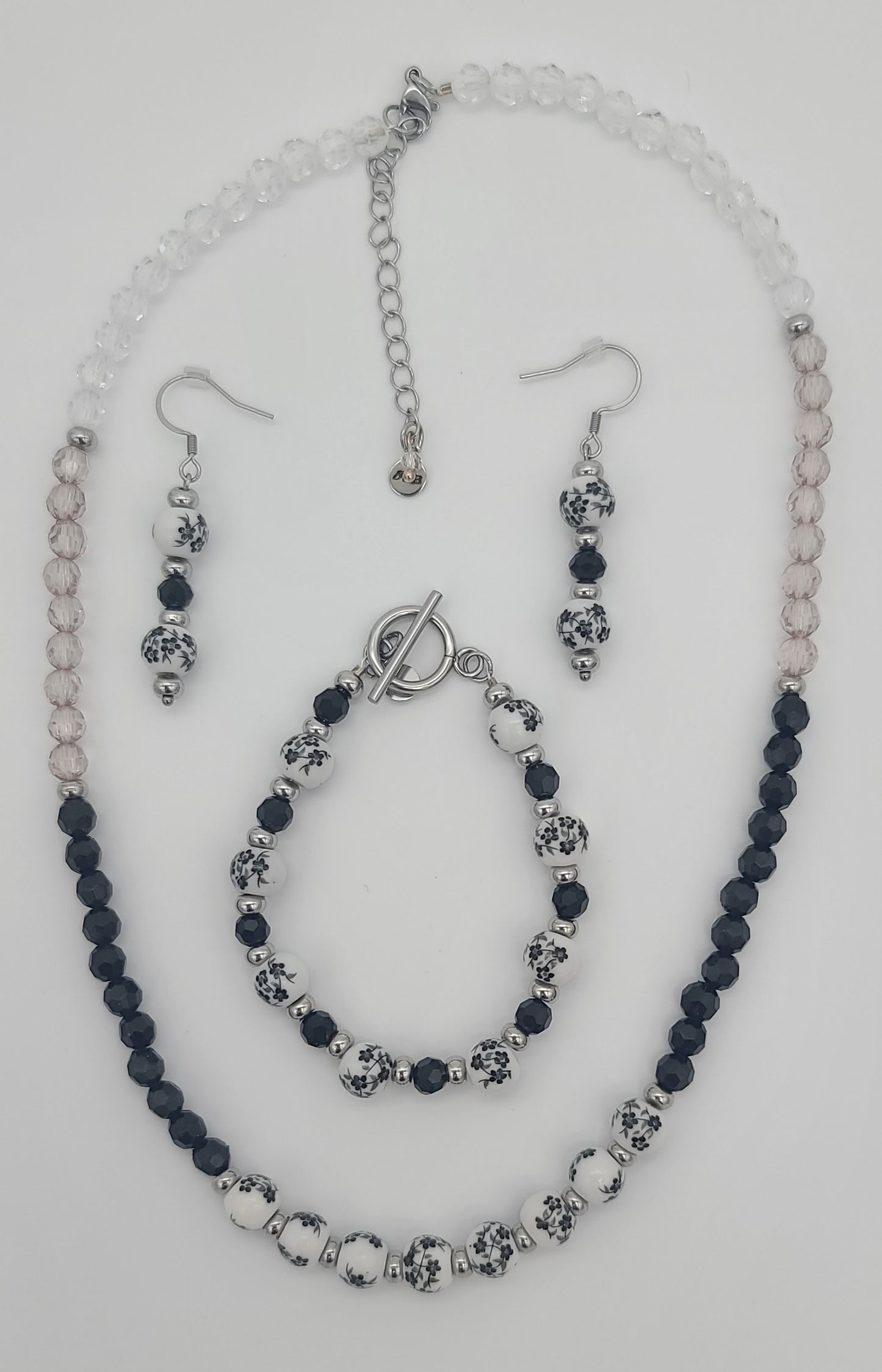 Monochrome Bloom Porcelain Floral Jewelry Set
