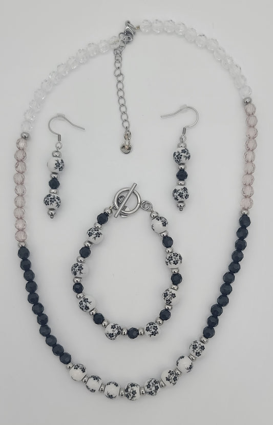Monochrome Bloom Porcelain Floral Jewelry Set