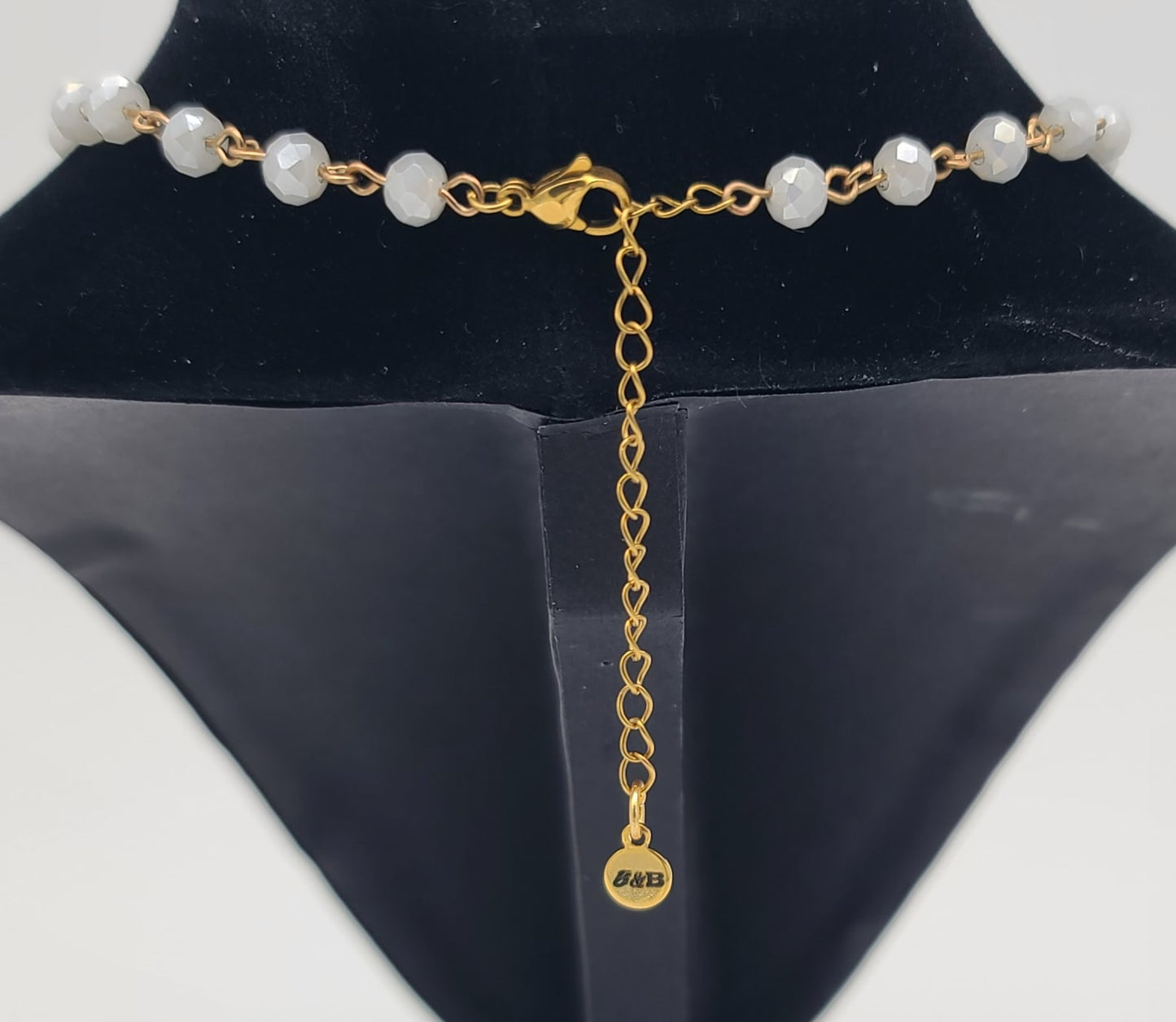 Vintage-Style Rose Cabochon Necklace, Faceted Off-White Glass Beads, 17" with Adjustable Extender