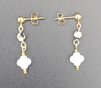 Faux Pearl Clover & Dalmatian Bead Set, Adjustable 17.5 - 20" Necklace, 7.25" Bracelet, 1.25" Earrings