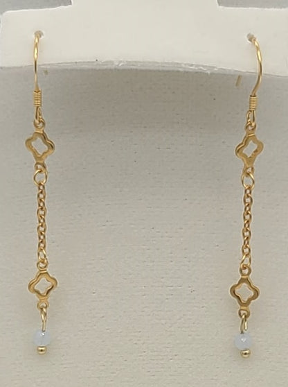 Aquamarine & Gold Clover Earrings