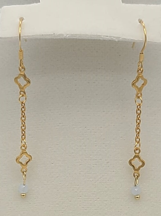 Aquamarine & Gold Clover Earrings