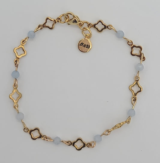 Aquamarine & Gold Clover Bracelet