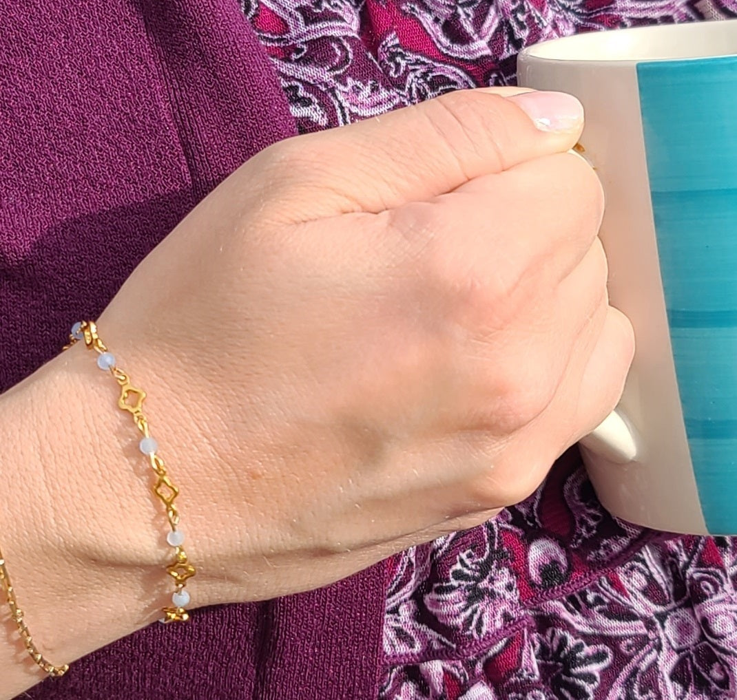 Aquamarine & Gold Clover Bracelet
