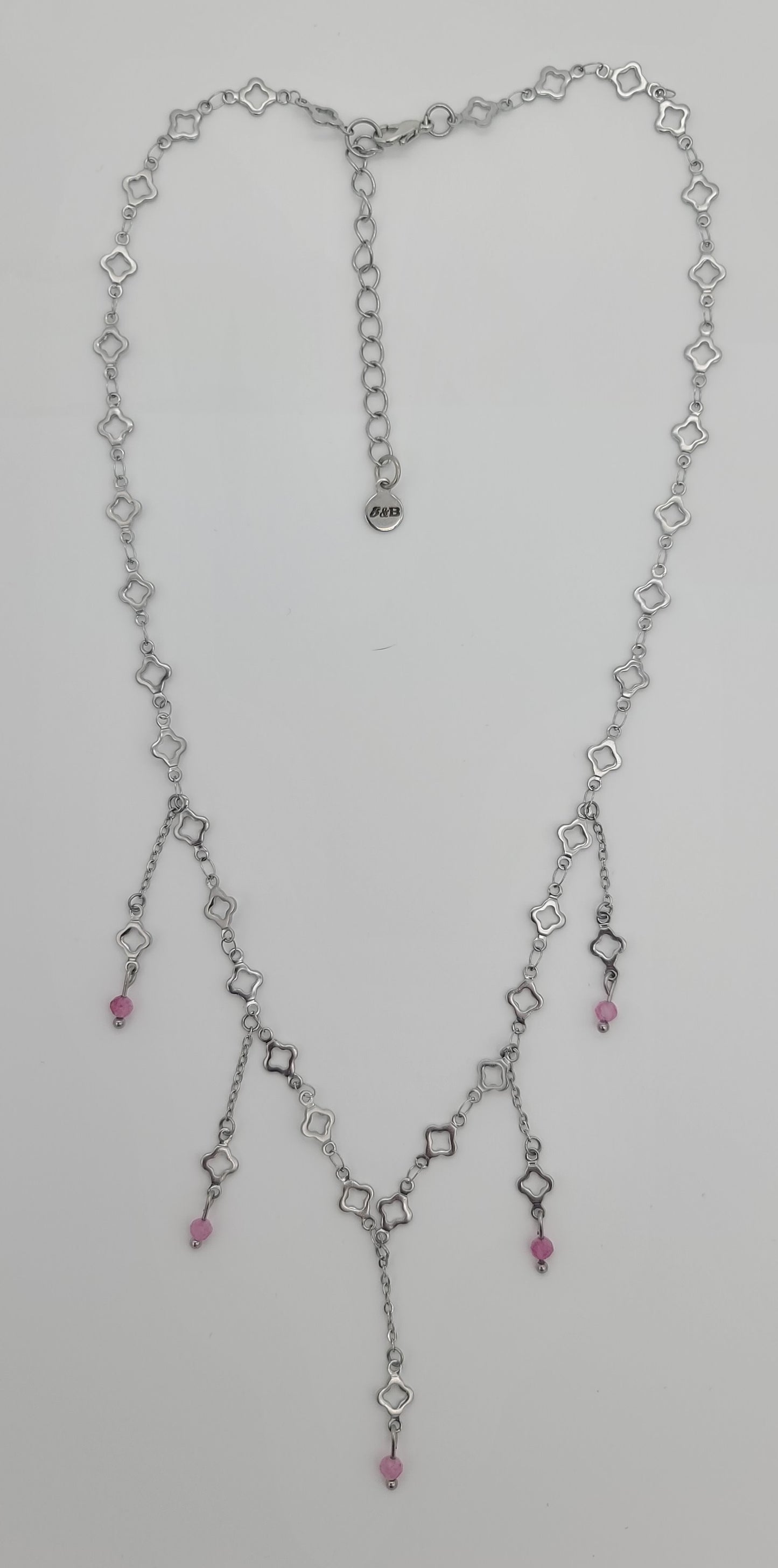 Blush Steel Clover Stainless with Pink Tourmaline Fringe Necklace