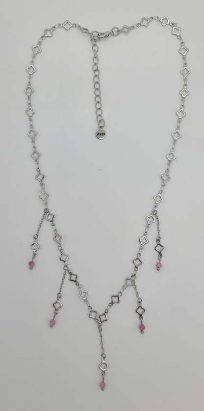 Blush Steel Clover Stainless with Pink Tourmaline Fringe Necklace