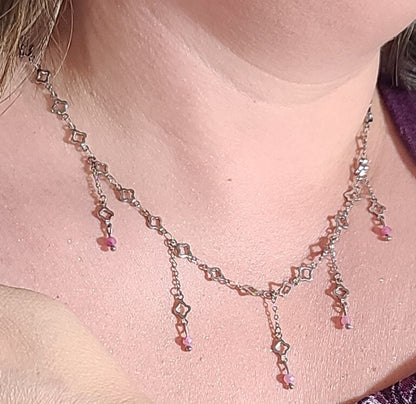 Blush Steel Clover Stainless with Pink Tourmaline Fringe Necklace