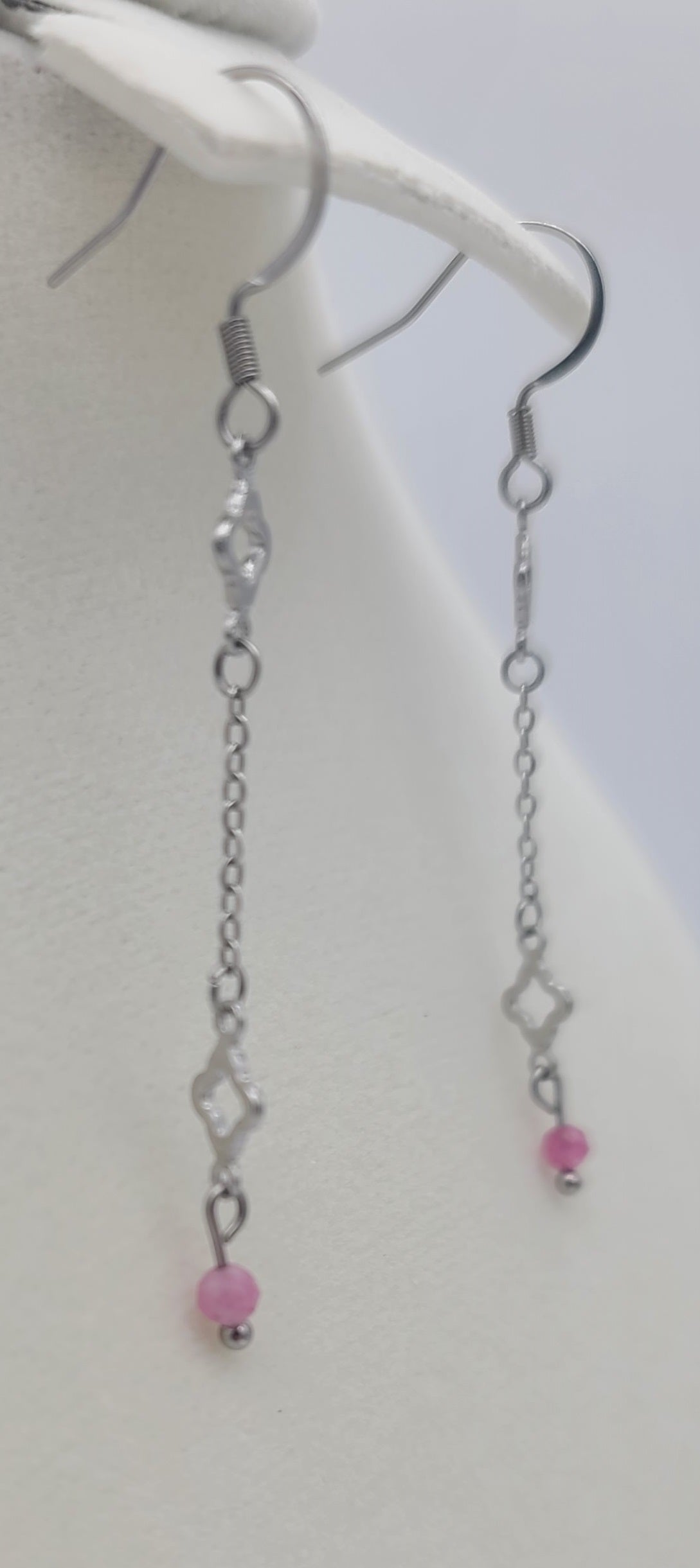 Blush Steel Clover Jewelry Set:  Stainless with Pink Tourmaline (Necklace, Bracelet & Earrings)