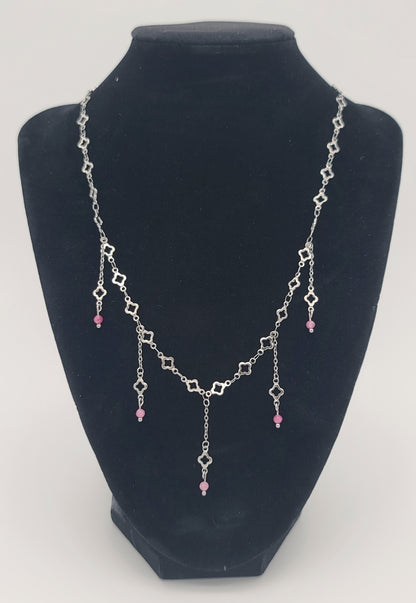 Blush Steel Clover Stainless with Pink Tourmaline Fringe Necklace