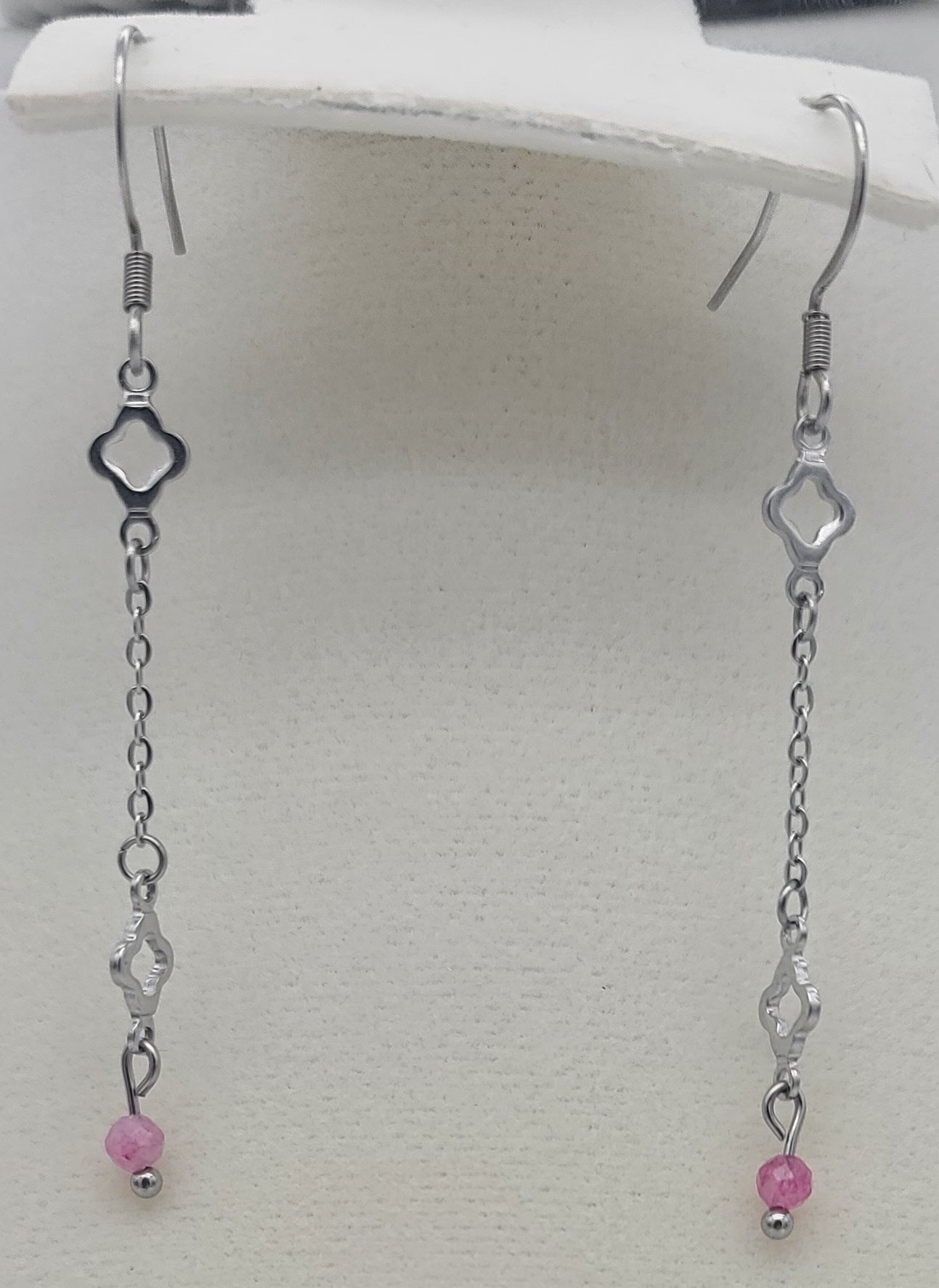 Blush Steel Clover Jewelry Set:  Stainless with Pink Tourmaline (Necklace, Bracelet & Earrings)