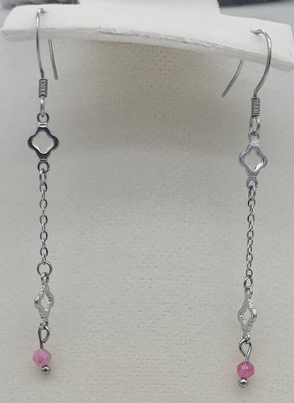 Blush Steel Clover Jewelry Set:  Stainless with Pink Tourmaline (Necklace, Bracelet & Earrings)