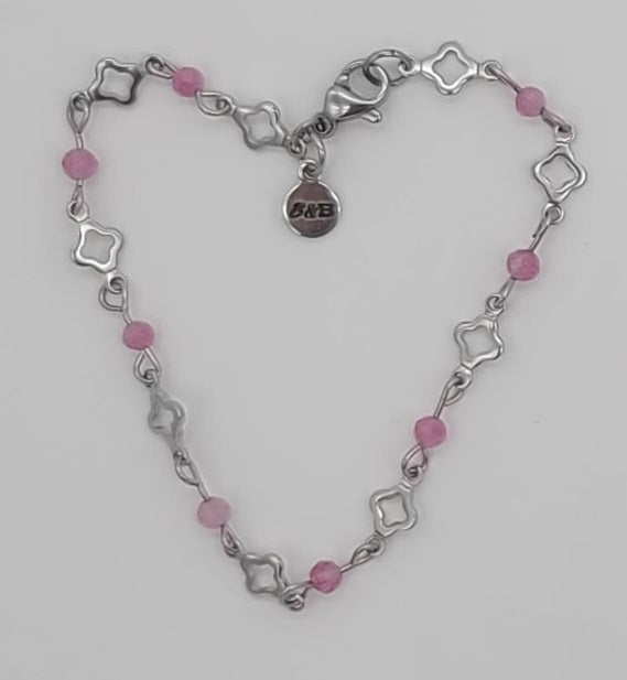 Blush Steel Clover Bracelet Stainless with Pink Tourmaline