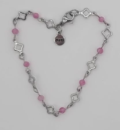 Blush Steel Clover Bracelet Stainless with Pink Tourmaline