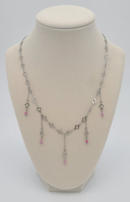 Blush Steel Clover Stainless with Pink Tourmaline Fringe Necklace