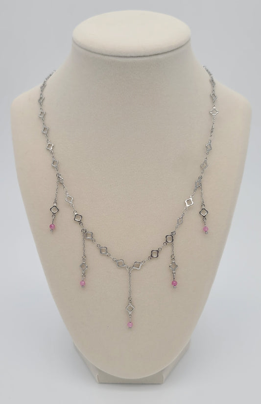 Blush Steel Clover Stainless with Pink Tourmaline Fringe Necklace