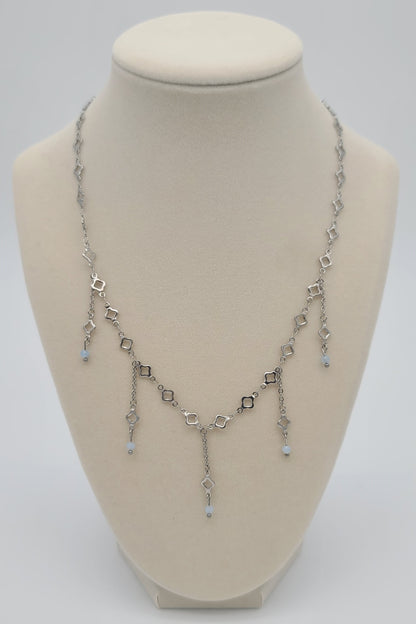 Aquamarine & Stainless Clover Fringe Necklace
