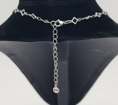 Aquamarine & Stainless Clover Fringe Necklace