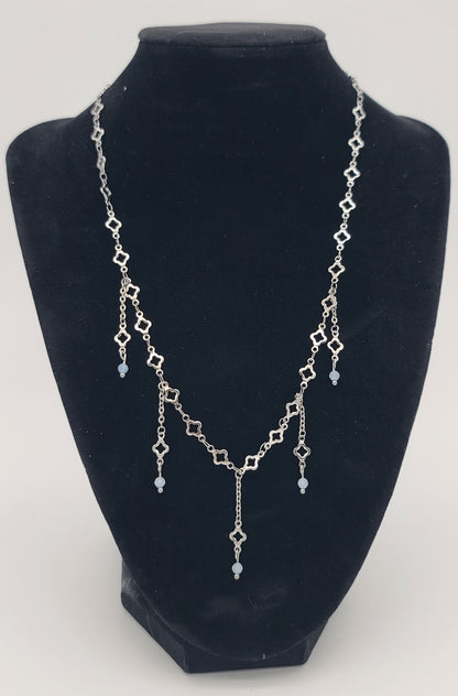 Aquamarine & Stainless Clover Fringe Necklace