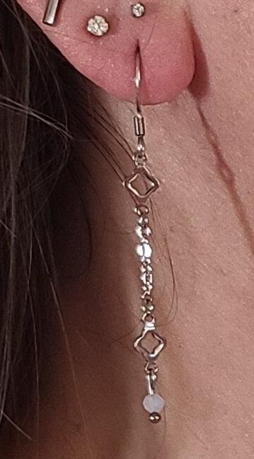 Aquamarine & Stainless Clover Earrings