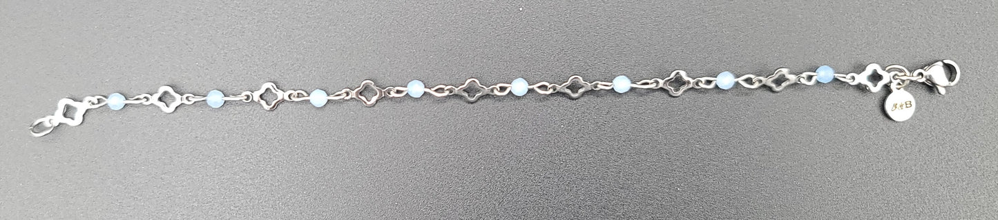 Aquamarine & Stainless Clover Bracelet