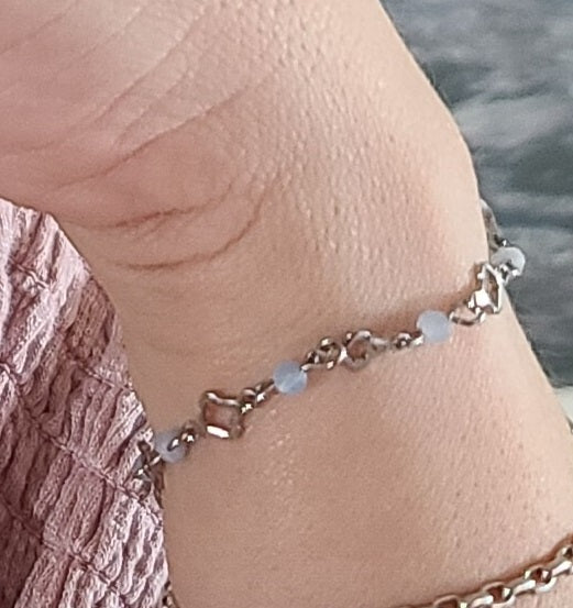Aquamarine & Stainless Clover Bracelet