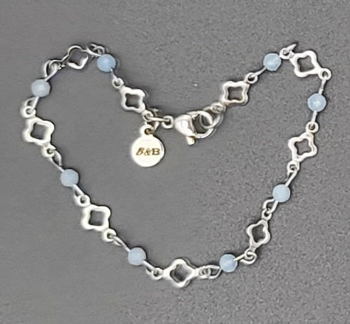 Aquamarine & Stainless Clover Bracelet