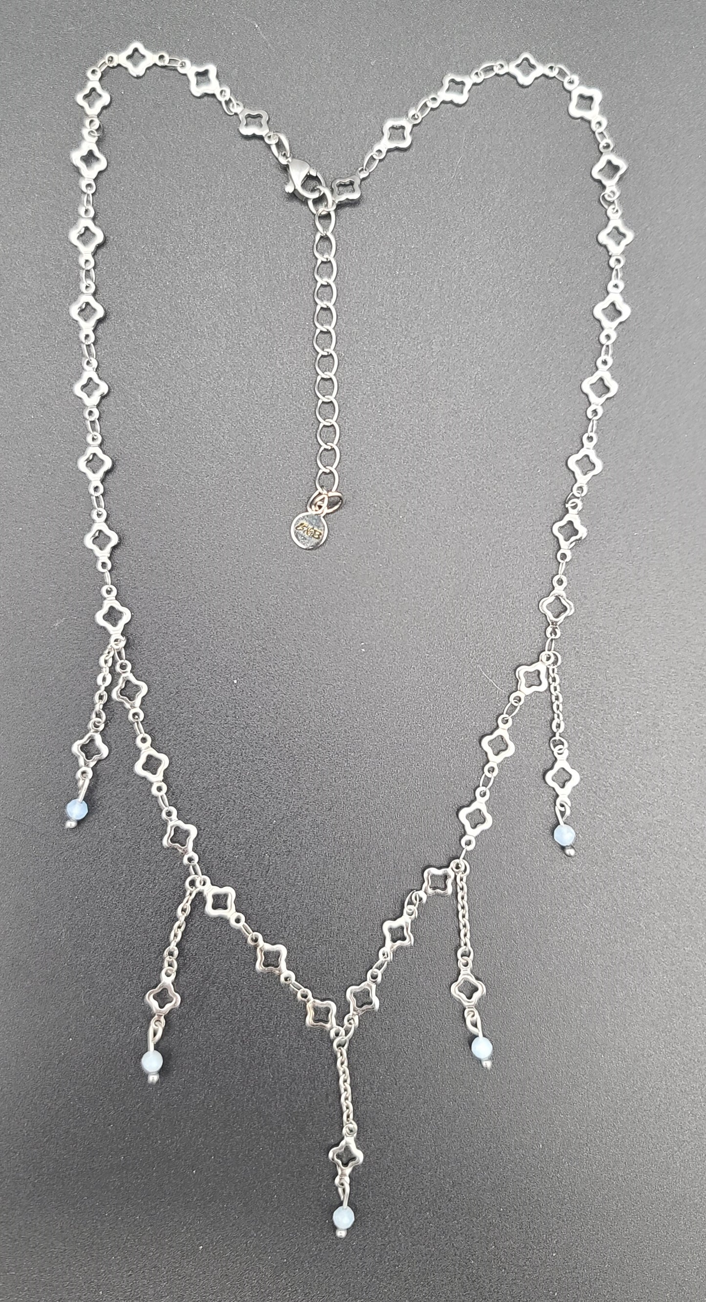 Aquamarine & Stainless Clover Fringe Necklace