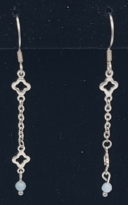 Aquamarine & Stainless Clover Earrings