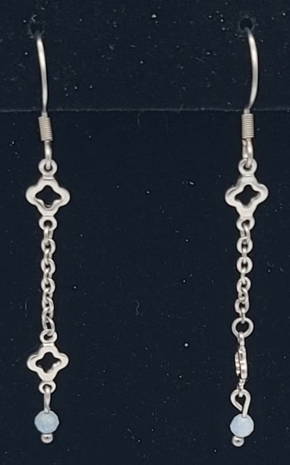 Aquamarine & Stainless Clover Earrings