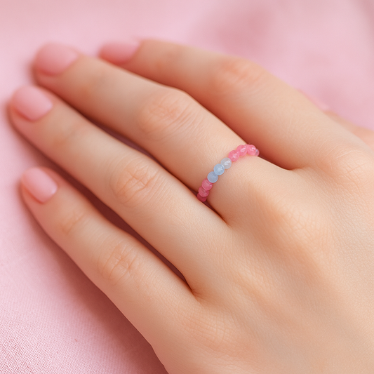 Half & Half Faceted Tourmaline × Aquamarine Stretch Fit Ring 7.75 – 10