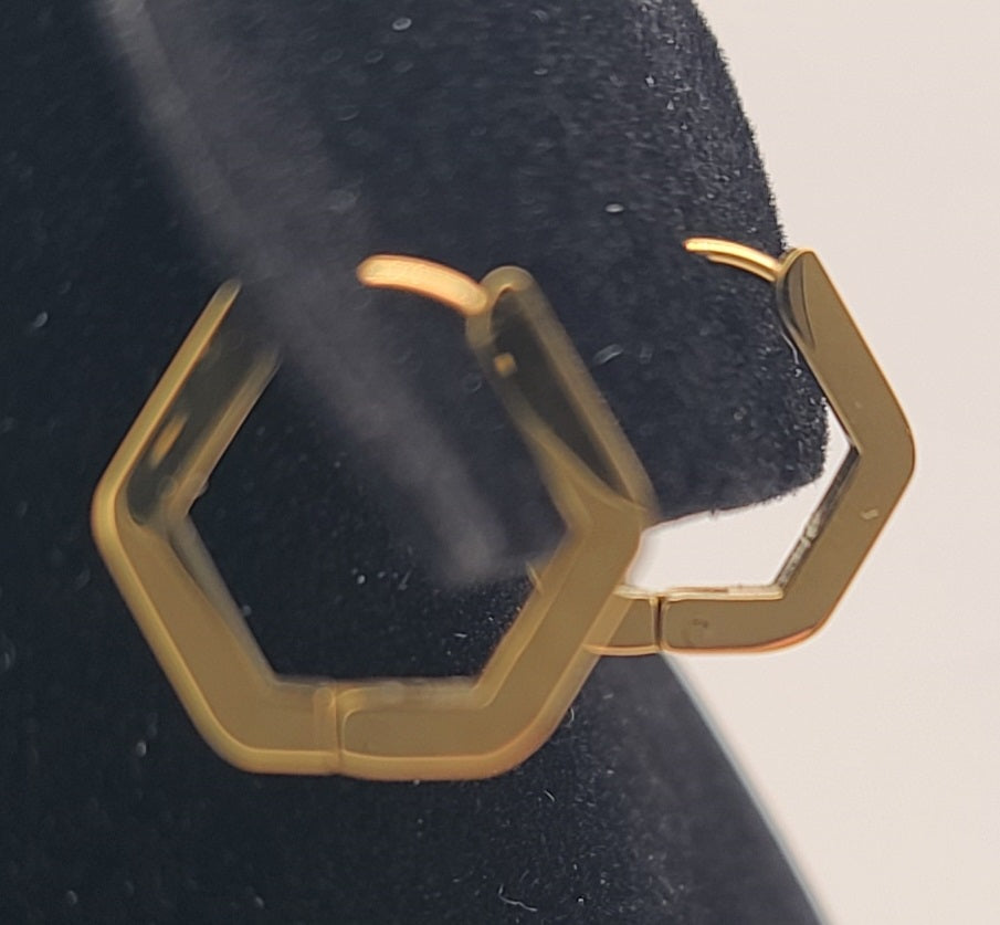 Hexagon Gold Huggie Hoop Earrings - 18K Gold Stainless Steel