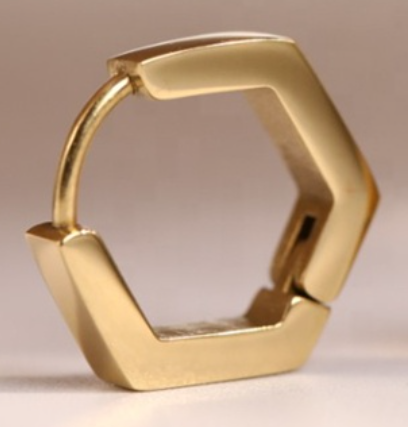 Hexagon Gold Huggie Hoop Earrings - 18K Gold Stainless Steel