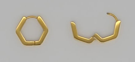 Hexagon Gold Huggie Hoop Earrings - 18K Gold Stainless Steel