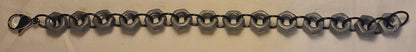 Industrial Hex-Nut Bracelet, Galvanized Steel with Black Links 8.75"