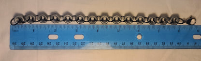 Industrial Hex-Nut Bracelet, Galvanized Steel with Black Links 8.75"